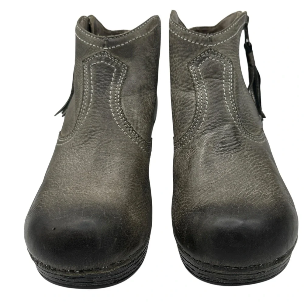 Dansko Women’s Gray Leather Ankle Boots with Tassel Zip - Size 39/ US 8.5-9
